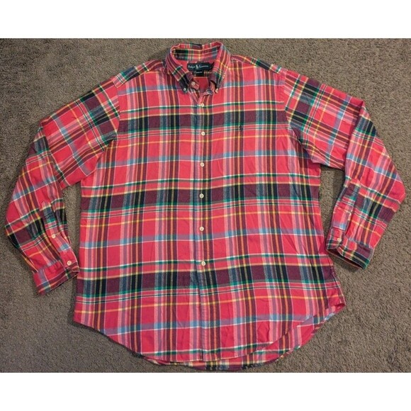 Vintage Polo Ralph Lauren Classic Fit Pink Plaid Flannel Shirt Men's XL - Picture 1 of 6
